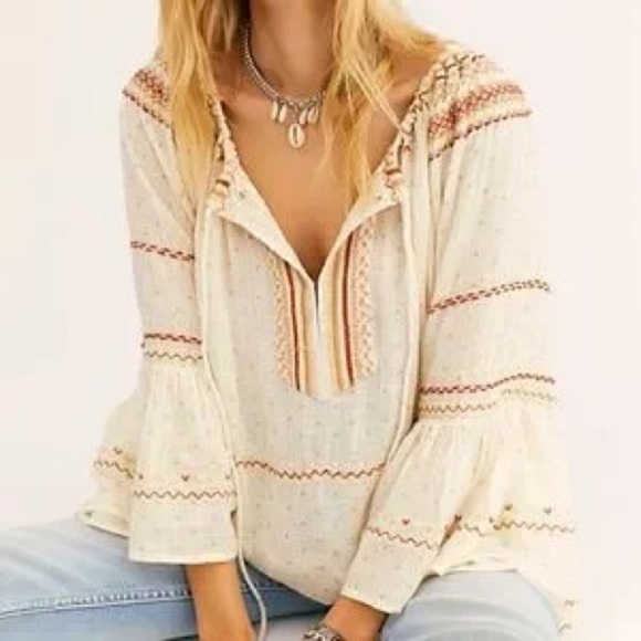 Free People Talia Embroidered Peasant Top - Picture 1 of 6
